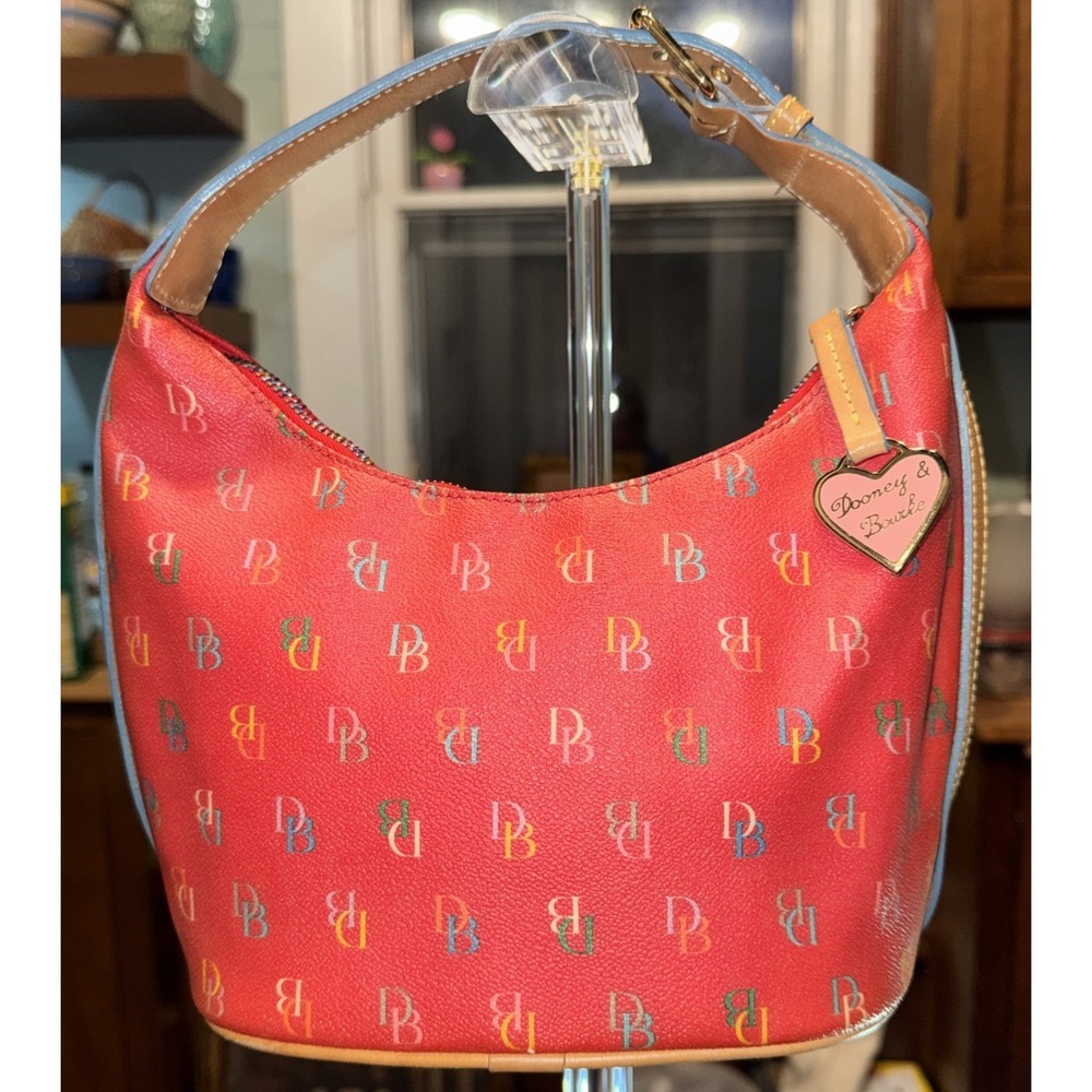 vintage Y2K Dooney & Bourke shoulder bag multicolored monogram pattern pink